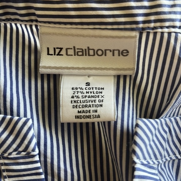 Liz Claiborne pull over embroidered sleeves size small blue white stripes size S - Picture 12 of 13
